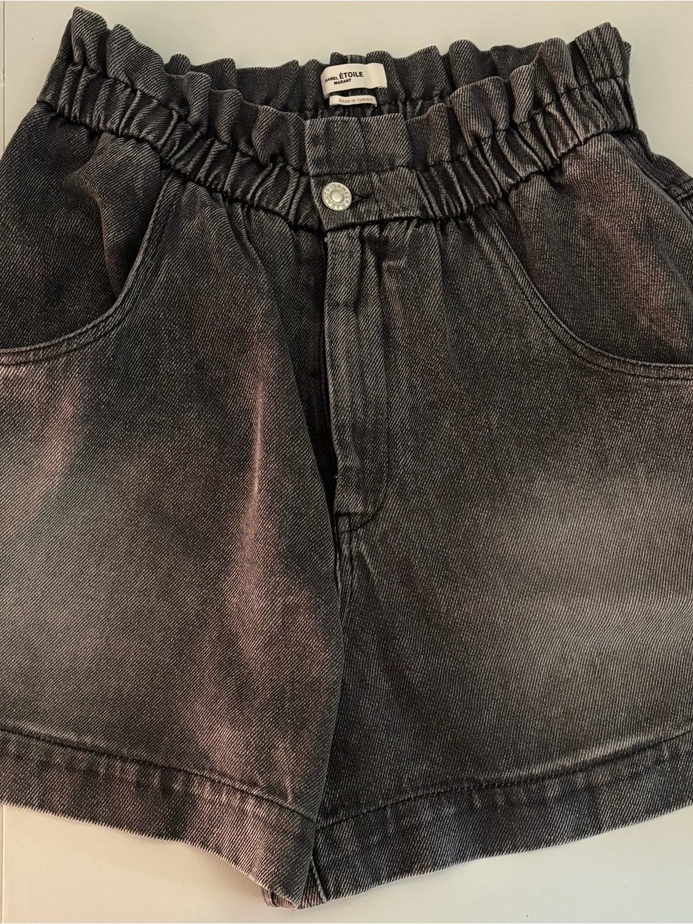 Isabel Marant Black Washed High-Waist Paperbag Shorts EU 40 - Picture 1 of 4